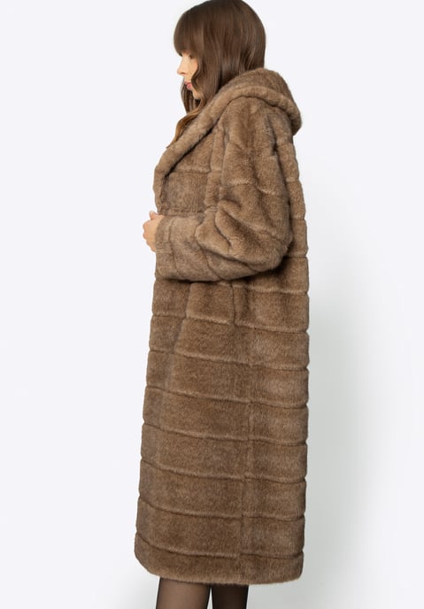 Wittchen Women's Faux Fur Coat with Collar Dark Beige Dark Beige Polyester - Image 4