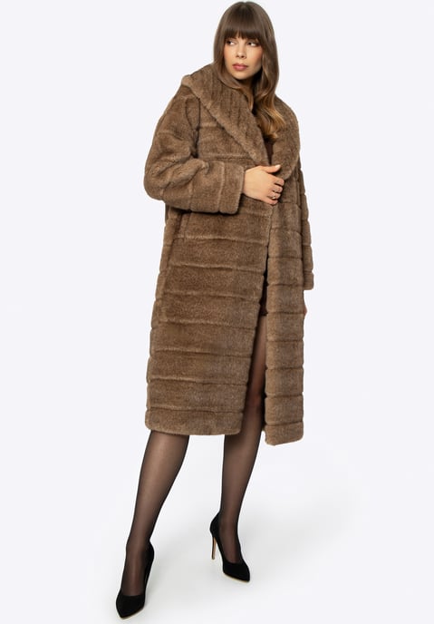 Wittchen Women's Faux Fur Coat with Collar Dark Beige Dark Beige Polyester - Image 6