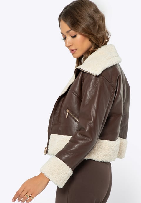 Wittchen Women's short brown faux leather jacket with fur - Image 1