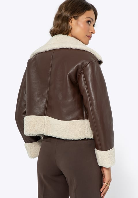 Wittchen Dames kort bruin imitatieleren jasje met bont - Image 3