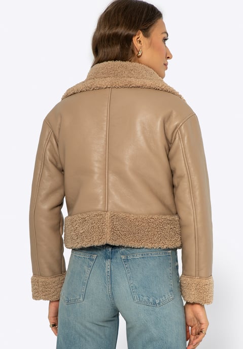 Wittchen Dames korte beige jas met bont, beige eco-leer - Image 2