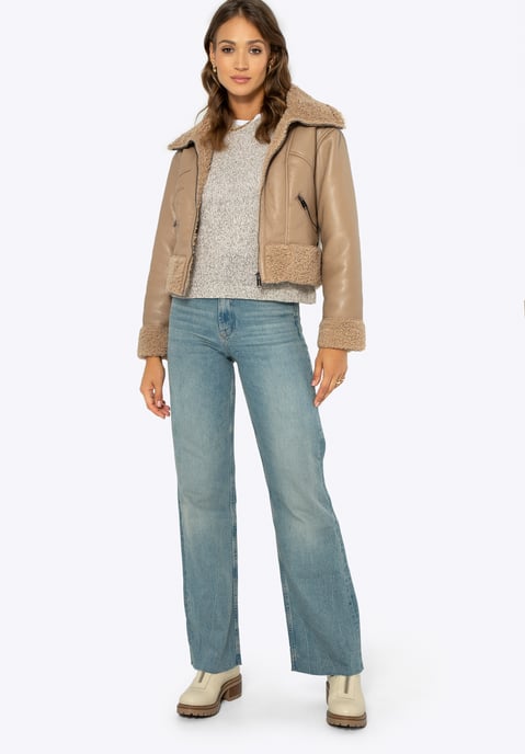 Wittchen Dames korte beige jas met bont, beige eco-leer - Image 3