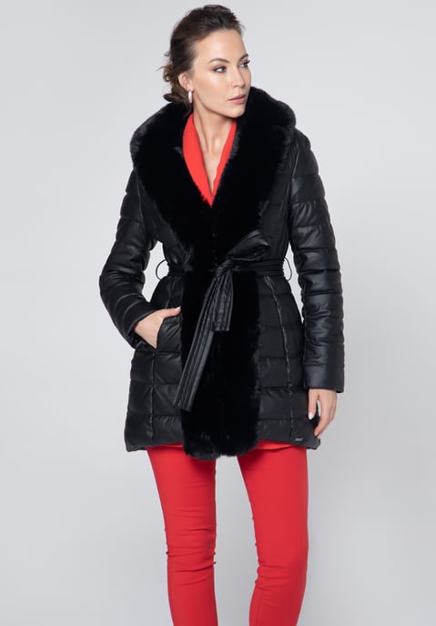Wittchen Dames Gewatteerde Eco-Lederen Jas met Bont Zwart Eco-Leer - Image 3