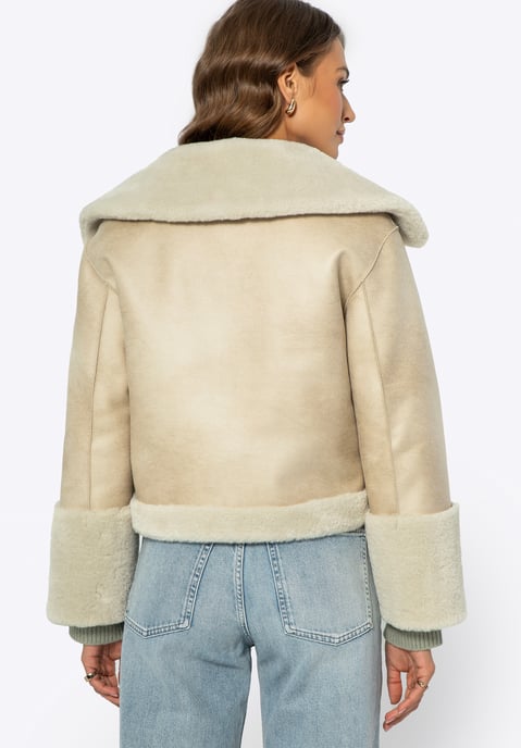 Wittchen Woman Kort Damesjack met Imitatiebont, Lichtbeige, Eco-leer - Image 3