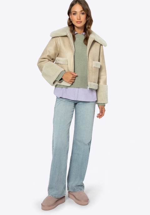 Wittchen Woman Kort Damesjack met Imitatiebont, Lichtbeige, Eco-leer - Image 4