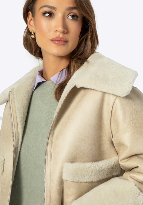 Wittchen Woman Kort Damesjack met Imitatiebont, Lichtbeige, Eco-leer - Image 6