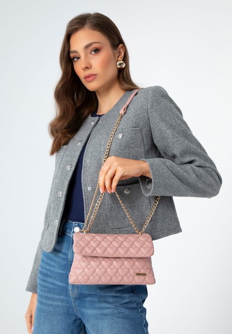 Wittchen Dames mini handtas gewatteerd met hartjes, roze eco-leer - Image 5
