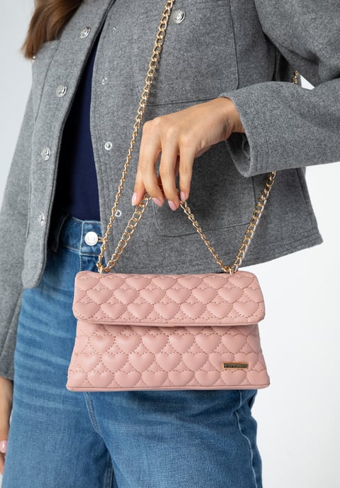 Wittchen Dames mini handtas gewatteerd met hartjes, roze eco-leer - Image 6