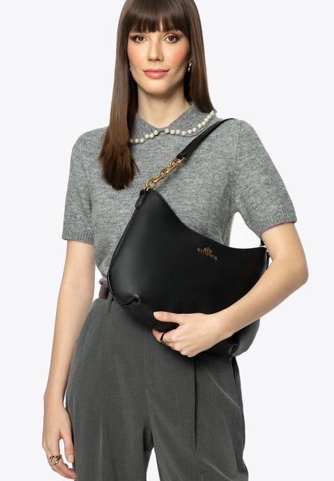 Wittchen Women's Leather Shoulder Bag with Chain Black Natural Leather - Image 1