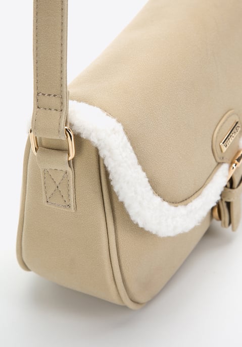 Wittchen Dames Messenger Bag met Imitatiebont, Grijs-Beige, Eco-Leer - Image 3