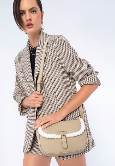 Wittchen Dames Messenger Bag met Imitatiebont, Grijs-Beige, Eco-Leer - Image 4