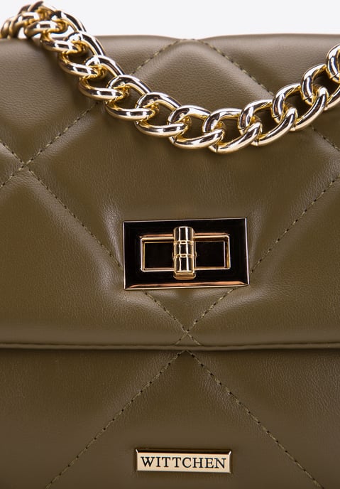 Wittchen Dames handtas gewatteerd met vierkantjes aan een ketting, klein groen - Image 3