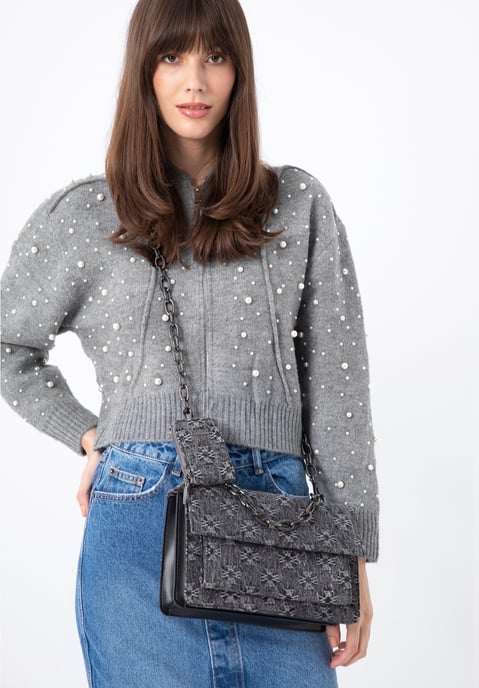 Wittchen Dames Denim Messenger Bag met Monogram Grijs Katoen - Image 5