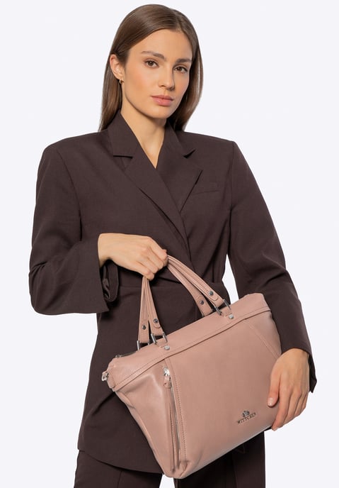 Wittchen Women's 15" Leather Laptop Bag with Tassel Beige Natural Leather - Image 1