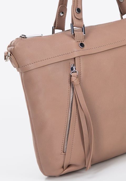 Wittchen Women's 15" Leather Laptop Bag with Tassel Beige Natural Leather - Image 5