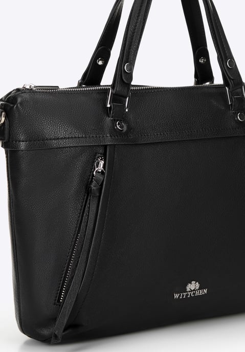 Wittchen Women's 15" Leather Laptop Bag with Tassel Black Natural Leather - Image 3