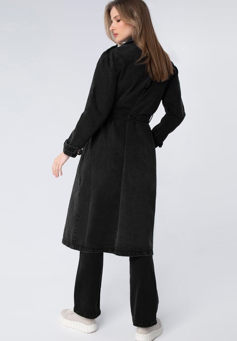 Wittchen Women's Denim Coat with Belt Black Cotton - Image 2