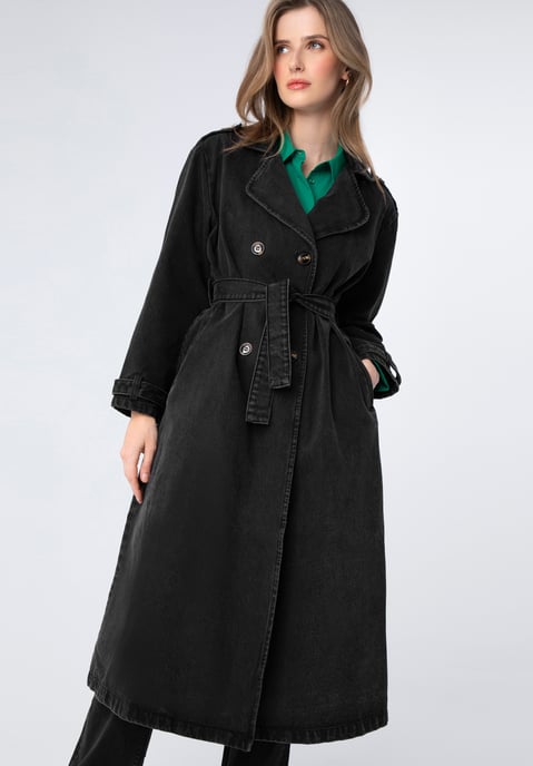 Wittchen Women's Denim Coat with Belt Black Cotton - Image 3