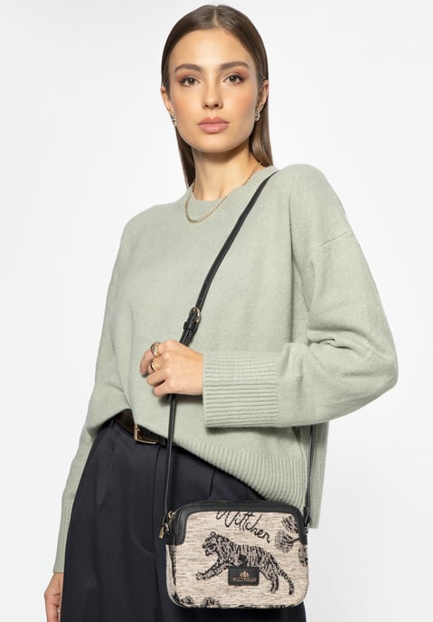 Wittchen Dames crossbody tas van jacquard en eco-leer, crème en zwart - Image 4