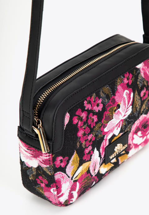 Wittchen Dames crossbody tas van jacquard en eco-leer, zwart en roze - Image 3
