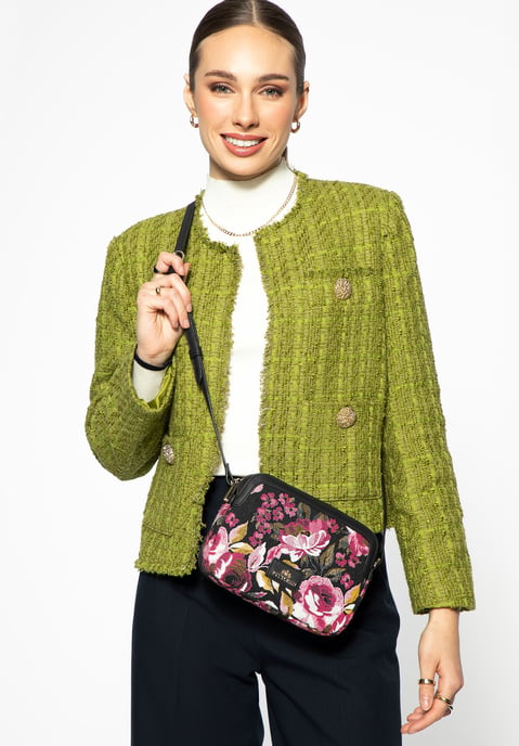Wittchen Dames crossbody tas van jacquard en eco-leer, zwart en roze - Image 4