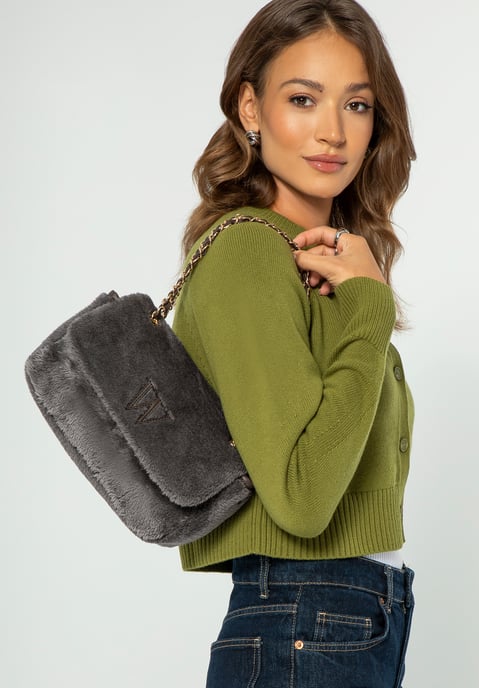 Wittchen Dames Crossbody Tas met Bont, Grijs - Image 5