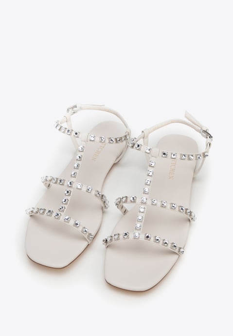 Wittchen Dames Leren Sandalen met Kristallen, Crème, Natuurlijk Leer - Image 1
