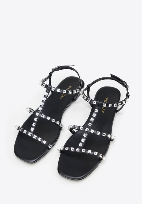 Wittchen Dames Leren Sandalen met Kristallen Zwart Natuurlijk Leer - Image 1