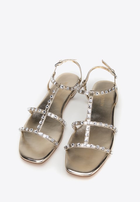 Wittchen Dames Leren Sandalen met Kristallen, Goud, Natuurlijk Leer - Image 1