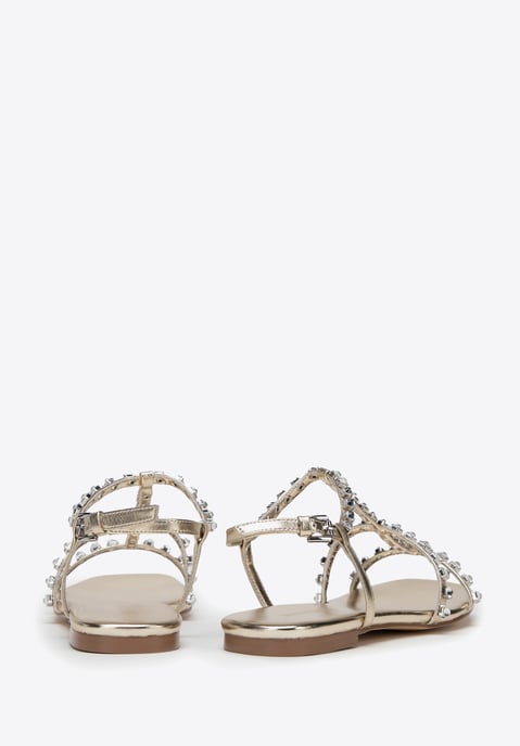 Wittchen Dames Leren Sandalen met Kristallen, Goud, Natuurlijk Leer - Image 3