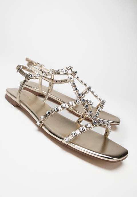 Wittchen Dames Leren Sandalen met Kristallen, Goud, Natuurlijk Leer - Image 6