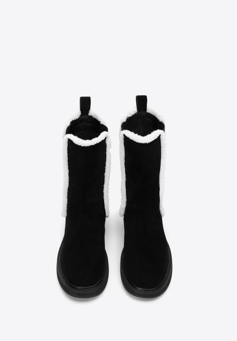 Wittchen Women's Suede Chelsea Boots with Faux Sheepskin Black Black Suede Leath - Image 2