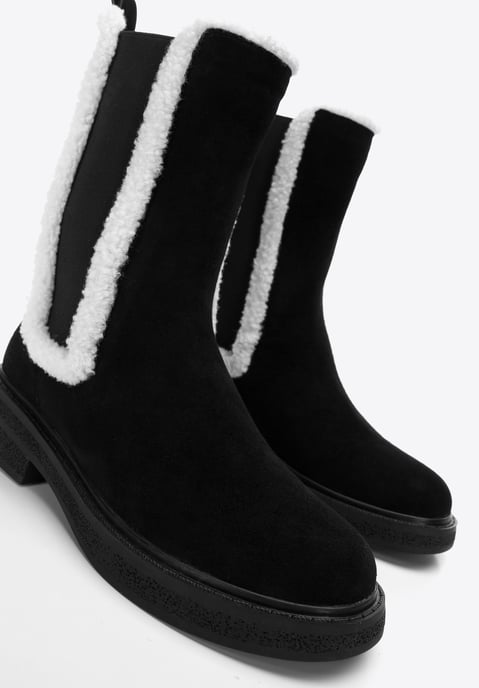 Wittchen Women's Suede Chelsea Boots with Faux Sheepskin Black Black Suede Leath - Image 6