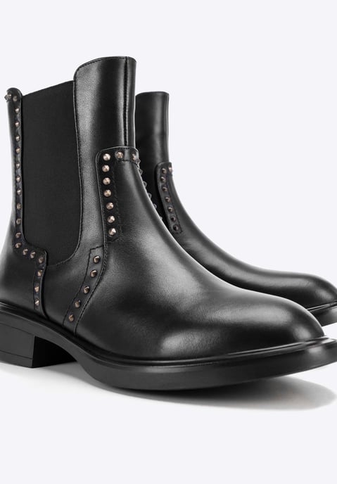 Wittchen Dames leren Chelsea boots met decoratieve klinknagels, zwart - Image 5