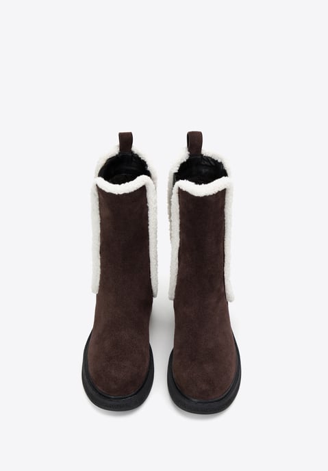 Wittchen Women's Suede Chelsea Boots with Faux Sheepskin Dark Brown - Image 2