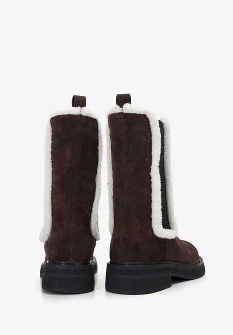 Wittchen Women's Suede Chelsea Boots with Faux Sheepskin Dark Brown - Image 3