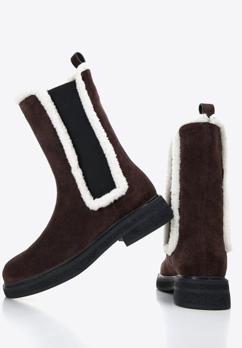 Wittchen Women's Suede Chelsea Boots with Faux Sheepskin Dark Brown - Image 5
