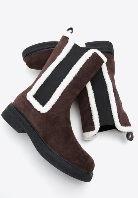 Wittchen Women's Suede Chelsea Boots with Faux Sheepskin Dark Brown - Image 6