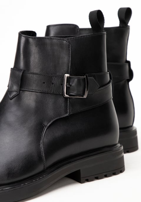 Wittchen Men's Leather Chelsea Boots with Buckle Black Natural Leather - Image 6