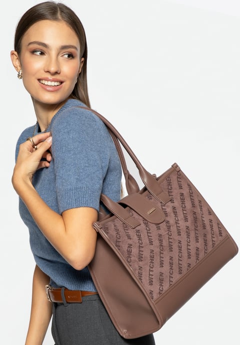 Wittchen Dames Klassieke Schoudertas met Stoffen Inzetstuk, Beige, Eco-leer - Image 4