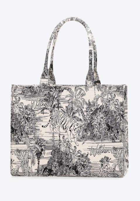 Wittchen Dames jacquard-patroon shoppertas, zwart en crème - Image 2