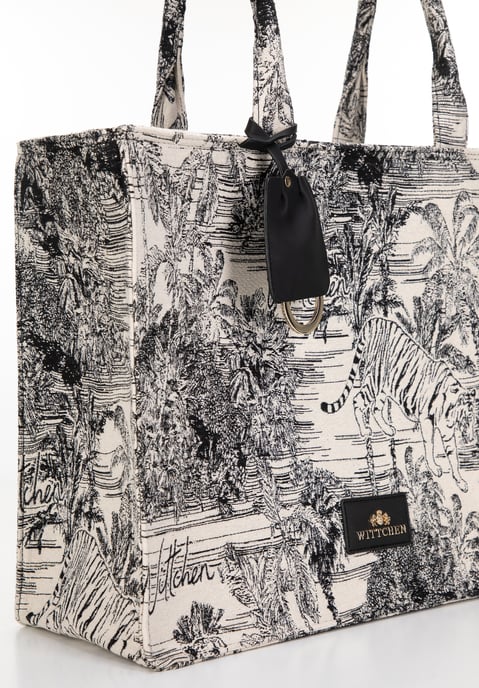 Wittchen Dames jacquard-patroon shoppertas, zwart en crème - Image 4
