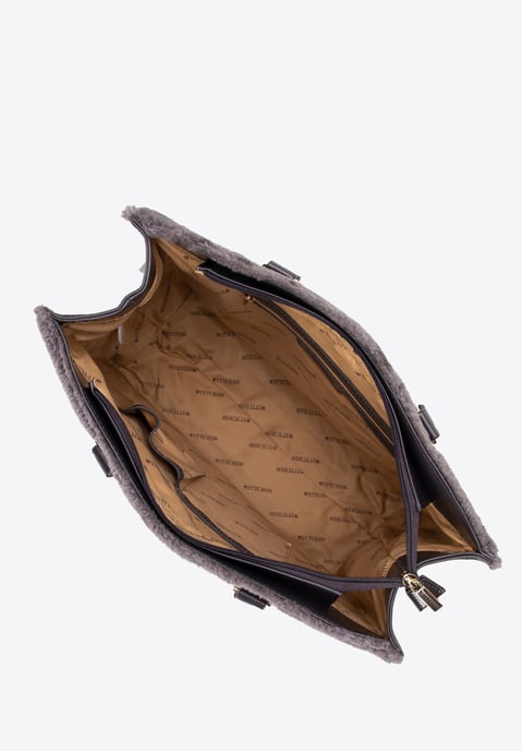 Wittchen Dames eco-leren shopper met bontafwerking, grijs - Image 3