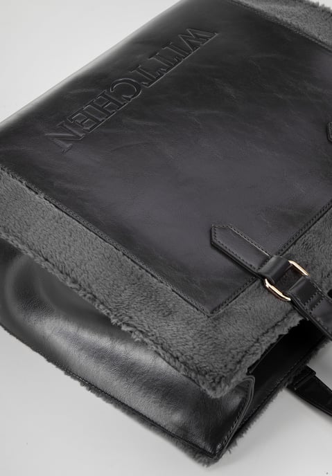 Wittchen Dames eco-leren shopper met bontafwerking, grijs - Image 4