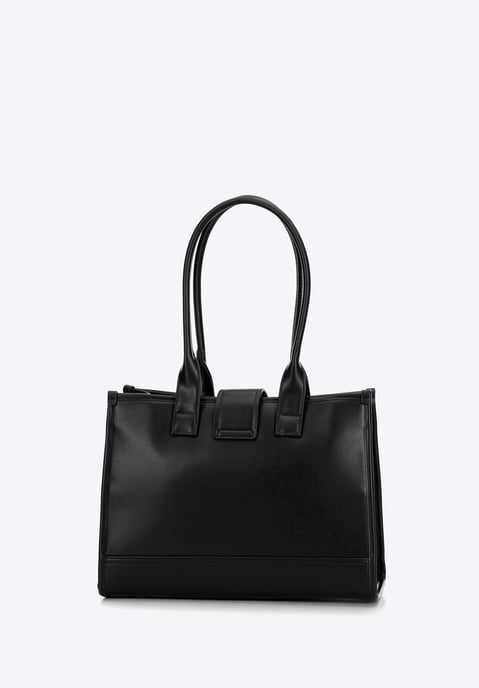 Wittchen Dames Klassieke Schoudertas met Stoffen Inzetstuk, Zwart, Eco-leer - Image 2