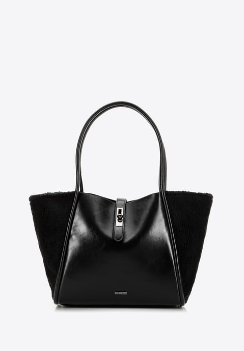 Wittchen Dames shopper met bontinzetstukken, zwart, eco-leer - Image 2