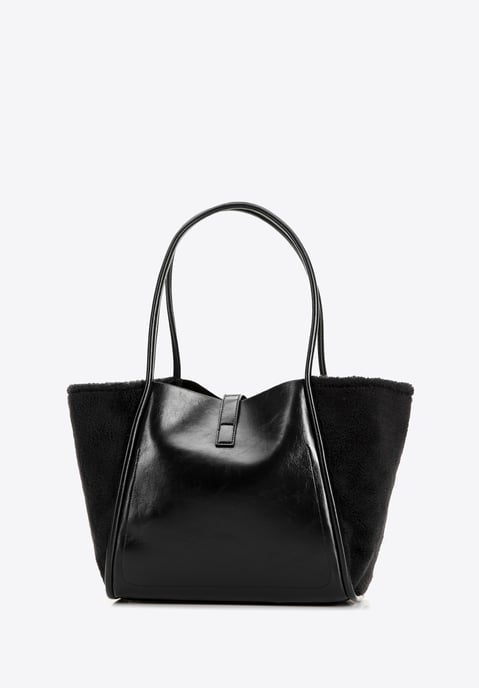 Wittchen Dames shopper met bontinzetstukken, zwart, eco-leer - Image 4