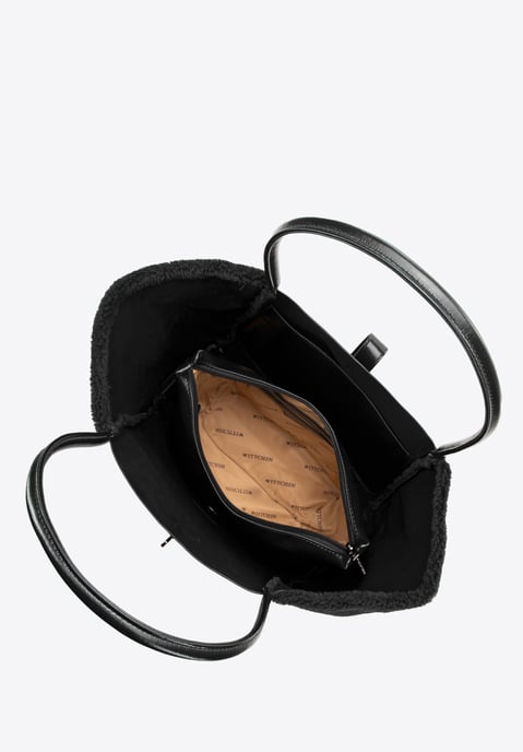 Wittchen Dames shopper met bontinzetstukken, zwart, eco-leer - Image 5