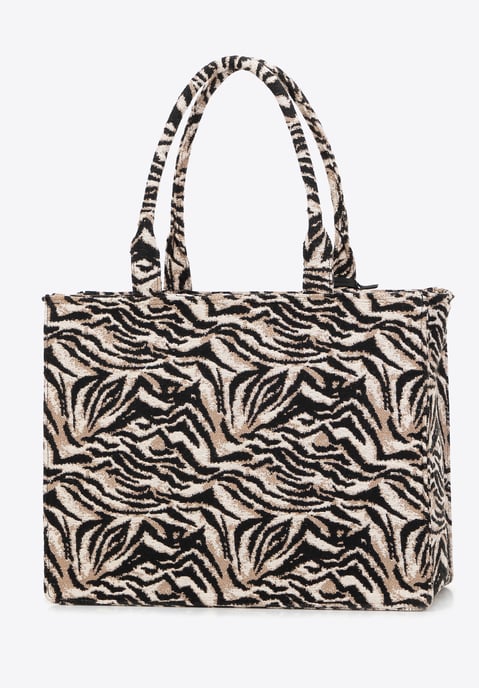 Wittchen Dames jacquard-patroon shoppertas in zwart en bruin katoen - Image 2