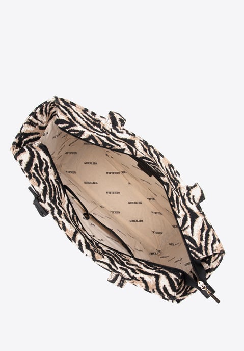 Wittchen Dames jacquard-patroon shoppertas in zwart en bruin katoen - Image 3